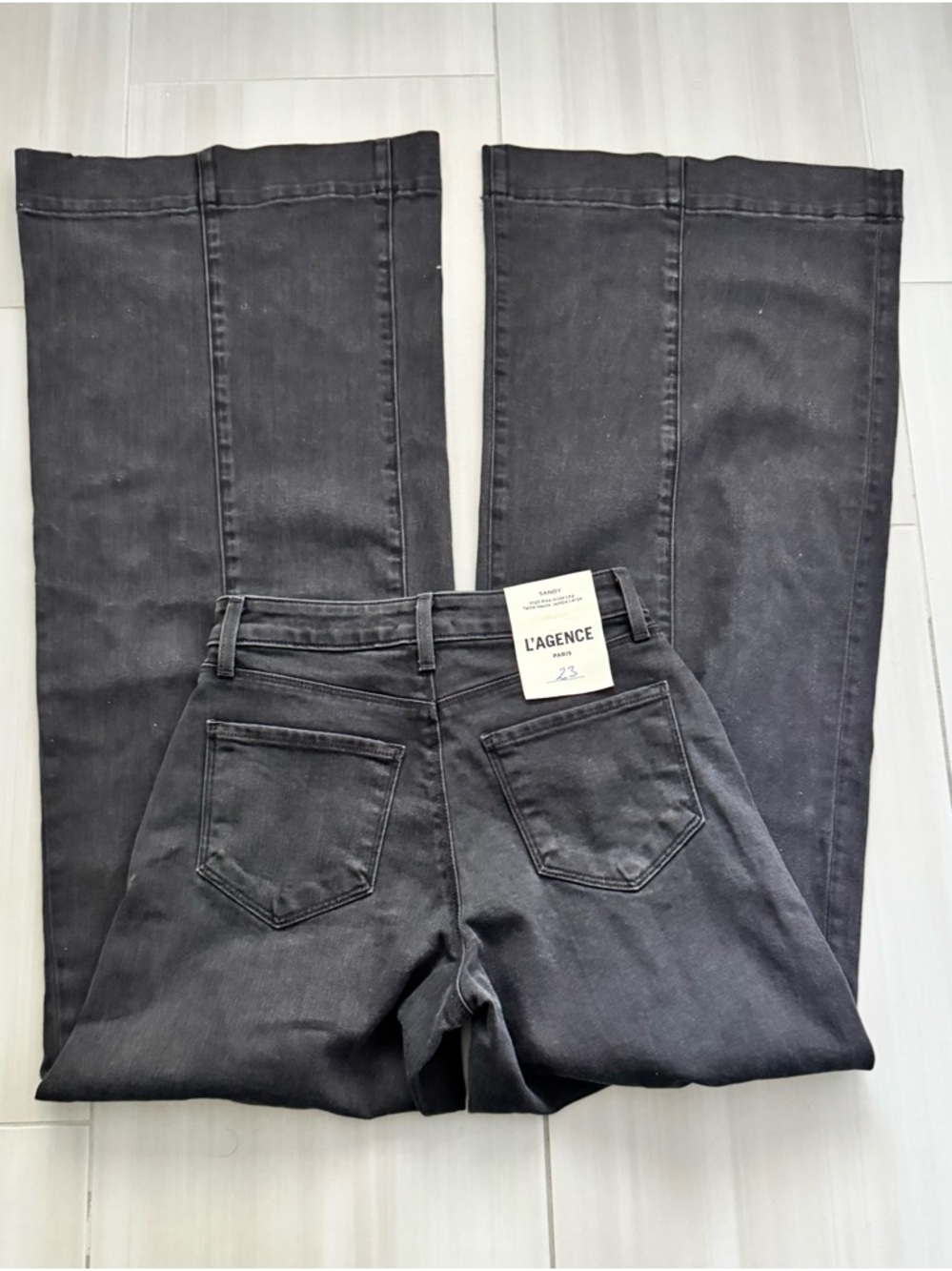 L’Agence Sandy Wide Leg High Rise Jeans Washed Black Denim Pants womens size 23 - Picture 5 of 9